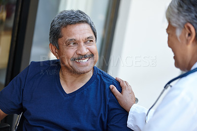 Buy stock photo Cropped shot of a senior man with his doctor