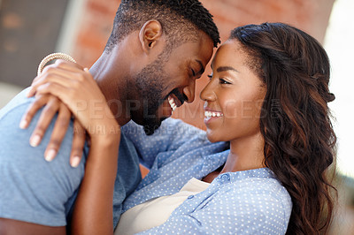 Buy stock photo Cropped shot of a young couple enjoying each other's company