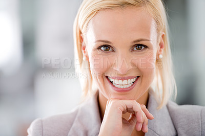 Buy stock photo Cropped shot of an attractive young businesswoman in the office