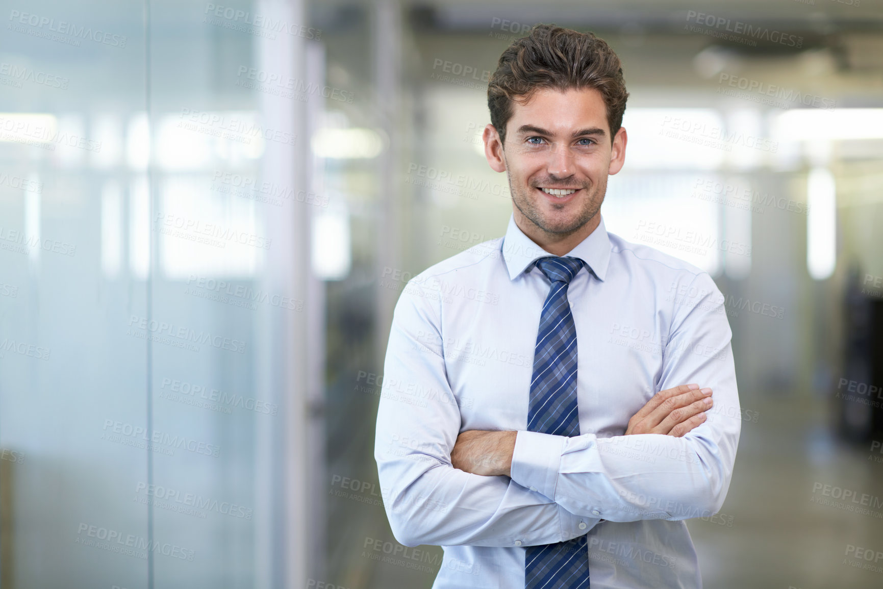 Buy stock photo Professional male person, portrait and office for formal, confidence and financial advisor. Businessman, staff and smile for ambition, startup and entrepreneur for career and corporate company