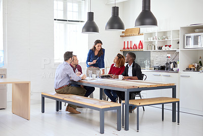 Buy stock photo Full length shot of a group of businesspeople in a meeting