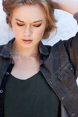 Buy stock photo A fashionable  young woman posing outdoors