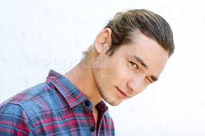 Buy stock photo Cropped shot of a handsome young hipster