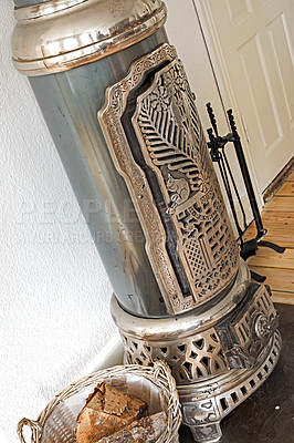 Buy stock photo Antique art deco wood burning stove from the 19th Century made in the city of Odense, Denmark. Owned by the photographer - heirloom.