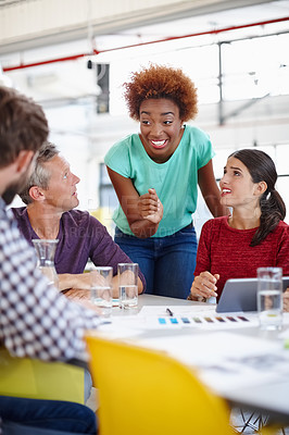 Buy stock photo Cropped shot of a group of coworkers in a meeting