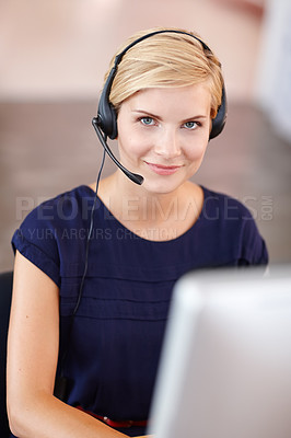 Buy stock photo Cropped portrait an attractive young businesswoman working on her computer