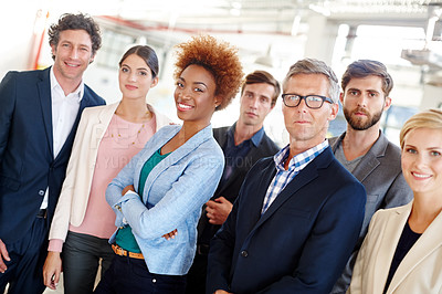Buy stock photo Cropped portrait of a group of business professionals in the workplace