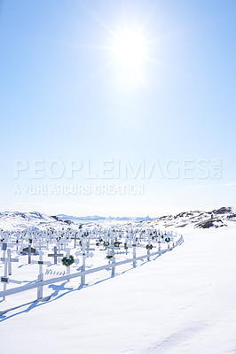 Buy stock photo A photo of a churchyard outside Ilulissat, Greenland, DenmarkA photo of a public churchyard outside Ilulissat, Greenland, Denmark