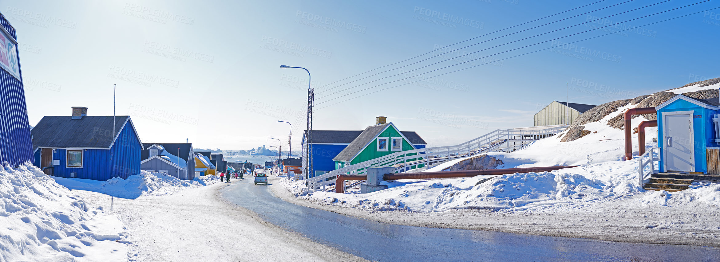 Buy stock photo The city of Ilulissat, Greenland, Denmark. The month of May