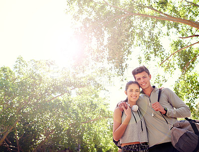 Buy stock photo Shot of a sporty young couple walking together before a workout