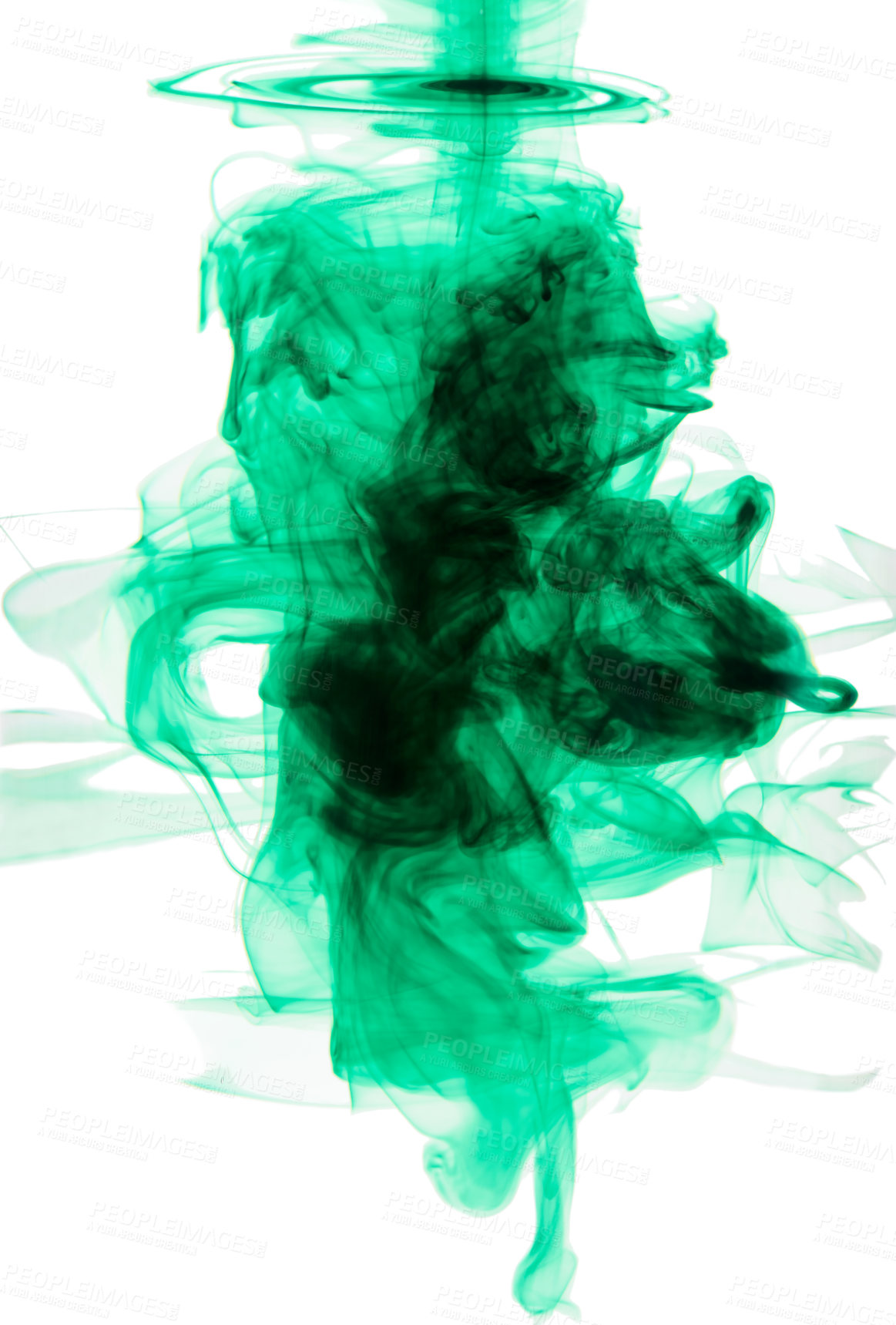 Buy stock photo Studio shot of green ink in water against a white background