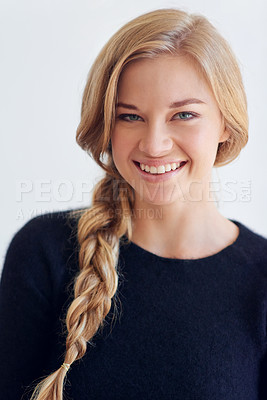 Buy stock photo Portrait of a beautiful young woman