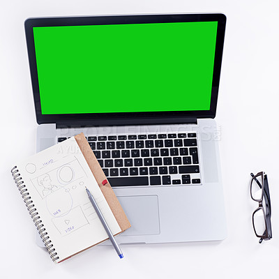 Buy stock photo Shot of a laptop with a green screen