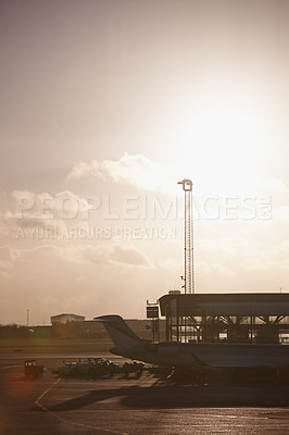 Buy stock photo Shot of an airplane at an airport