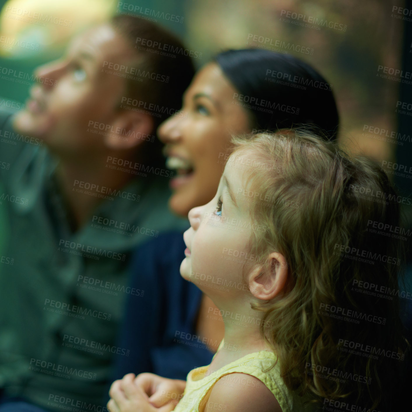 Buy stock photo Shot of a family of three on an outing to the aquarium