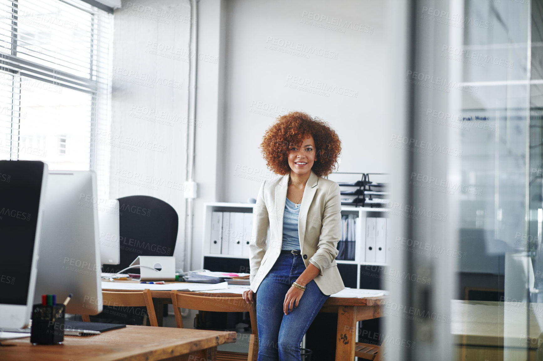 Buy stock photo Cropped shot of a beautiful young businesswoman in her office