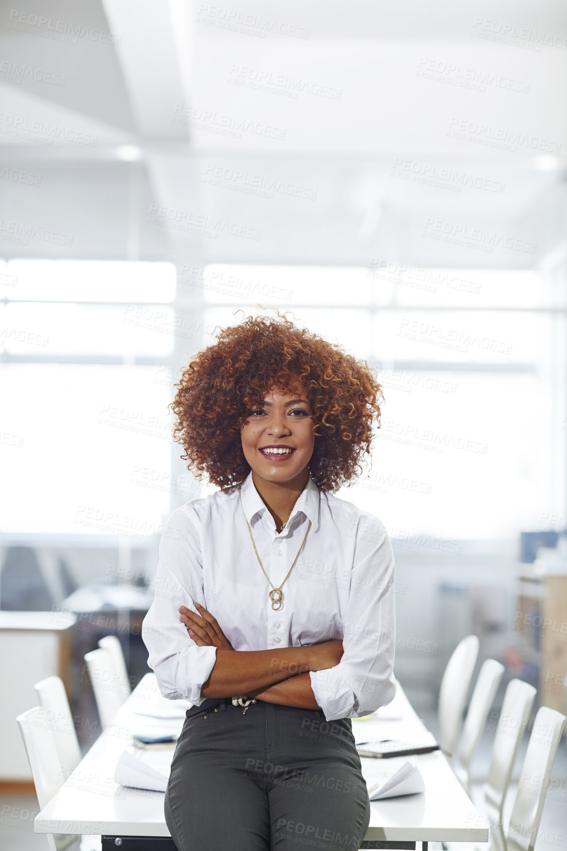 Buy stock photo Cropped shot of a beautiful young businesswoman in her office