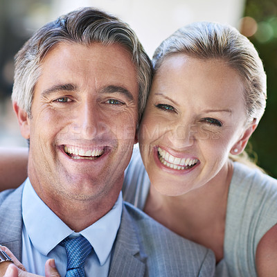 Buy stock photo Portrait of a laughing mature business couple