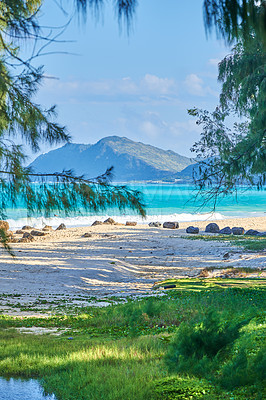 Buy stock photo A photo of the famous Hawaiian beach - Bellow Field Beach Park, Close to Waimanalo, the island Oahu, Hawaii