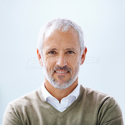 Buy stock photo Professional, portrait and happy business man in office, startup company or creative agency. Designer, entrepreneur and face of mature male for senior management, leader or development in workplace