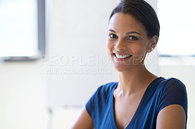 Buy stock photo Cropped shot of an attractive businesswoman at work in an office