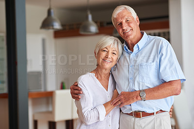 Buy stock photo Shot of a happy senior couple at home