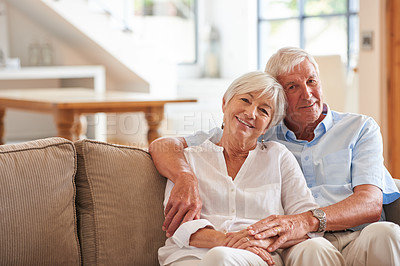Buy stock photo Shot of a happy senior couple at home