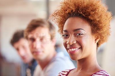 Buy stock photo Portrait of a group of young colleagues in a meeting together