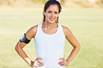 Smiling woman listening to music