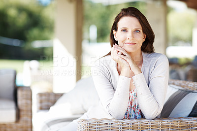 Buy stock photo An attractive woman having a relaxing time outdoors