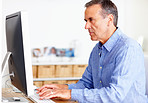 Mature man working on computer at home