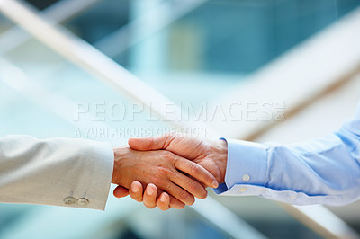 Buy stock photo Corporate people, shaking hands and meeting agreement, partnership and introduction for legal deal or onboarding. Closeup of business lawyer and clients handshake for success, support and greeting