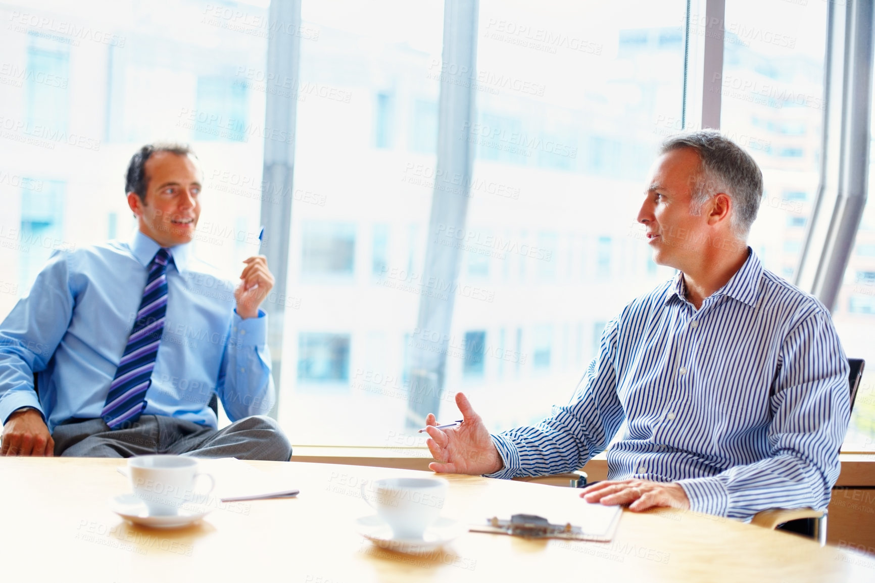 Buy stock photo Meeting, conference room and business men in office for management conversation, talking and planning. Corporate workers, teamwork and people in boardroom for strategy, collaboration and working