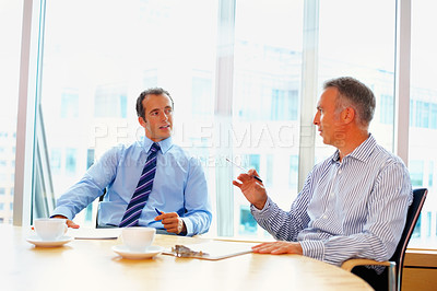 Buy stock photo Meeting, consulting and business people in office for discussion, talking and planning. Corporate management, lawyer teamwork and men in conference room for strategy, collaboration and working