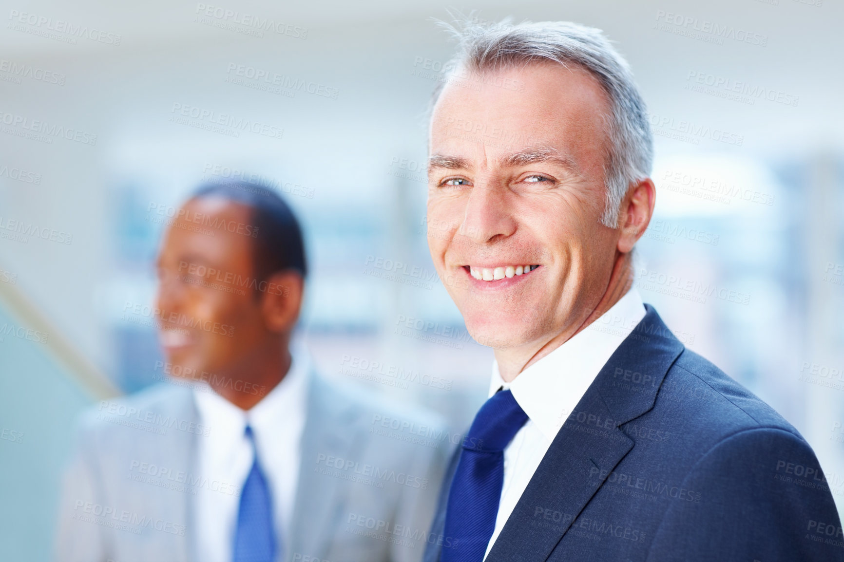 Buy stock photo Business man, portrait and happy in office with smile for career, work and company or corporate job. Lawyer, mature and professional in law firm for contract, expert or legal advisor with experience
