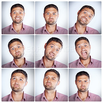 Buy stock photo Composite shot of the many expressions of people