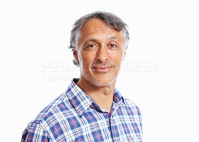 Buy stock photo Closeup of mature business man with confident expression over white background