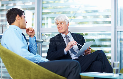 Buy stock photo Portrait of confident business man conversing with each other at office