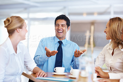 Buy stock photo Portrait of young business people enjoying in meeting at seminar room