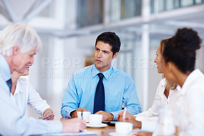Buy stock photo Portrait of multi ethnic business people discussing in conference meeting