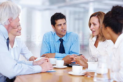 Buy stock photo Portrait of business people interacting with each other at meeting