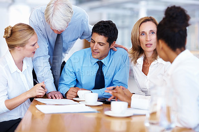 Buy stock photo Portrait of multi racial business people discussing with each other at meeting