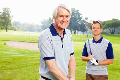 Buy stock photo Portrait of senior golfer giving you a warm smile