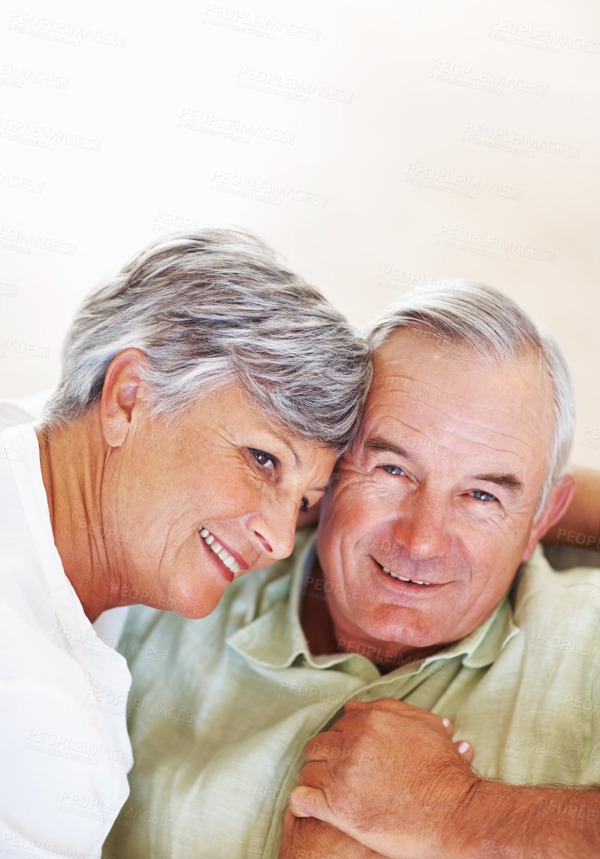 Buy stock photo Smiling mature couple spending romantic time together at home