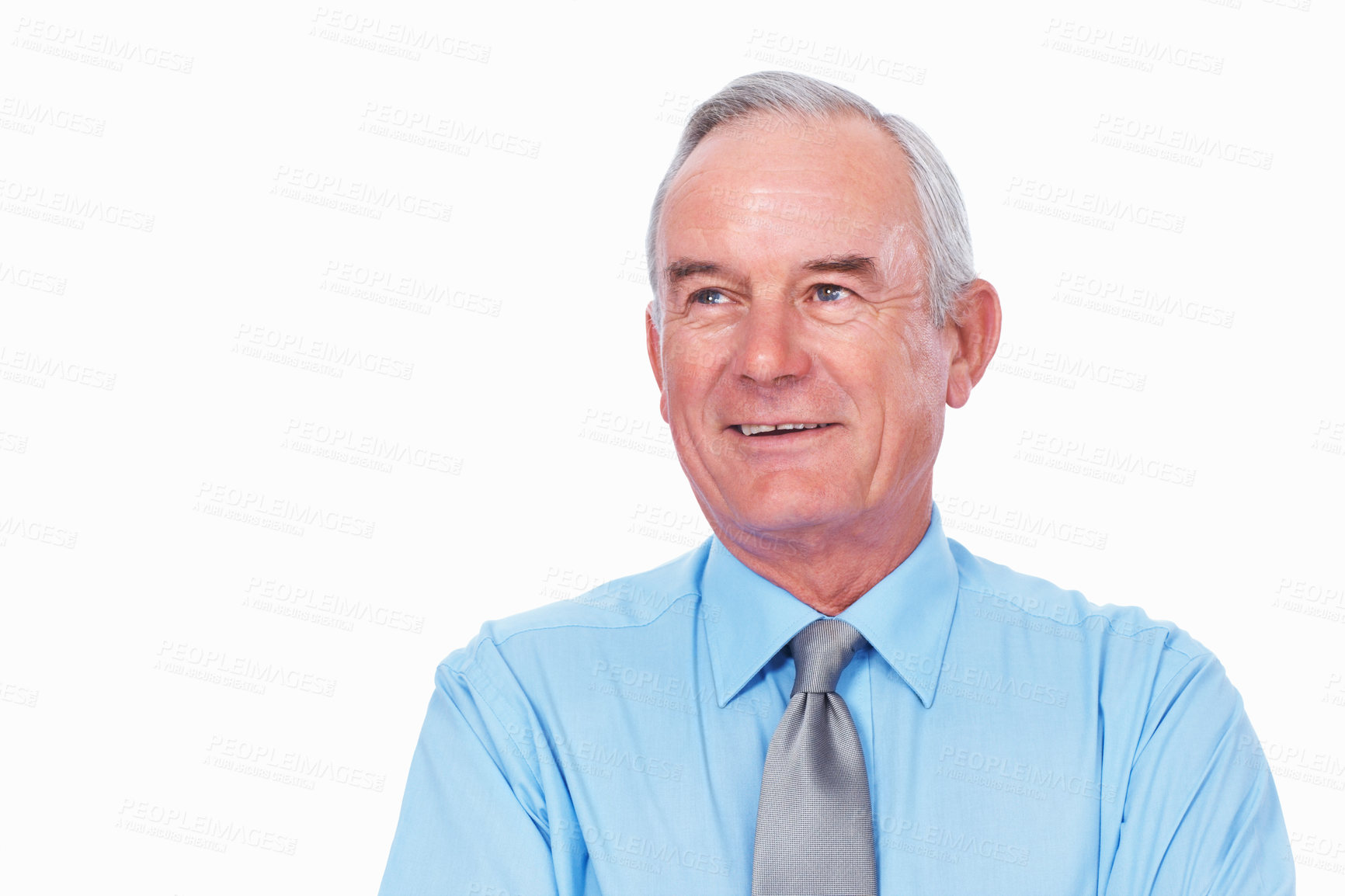 Buy stock photo Closeup of mature business man smiling over white background