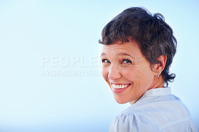 Buy stock photo Portrait of beautiful business woman smiling over white background