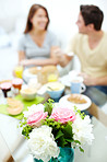 Beautiful bouquet of flowers at breakfast