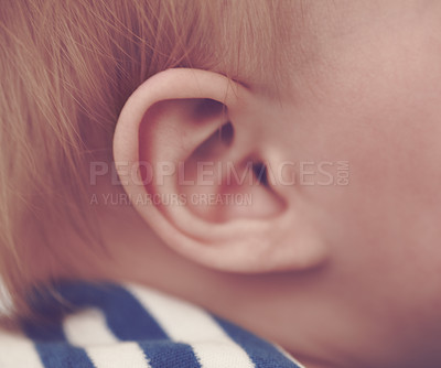 Buy stock photo Cropped closeup of a baby's ear