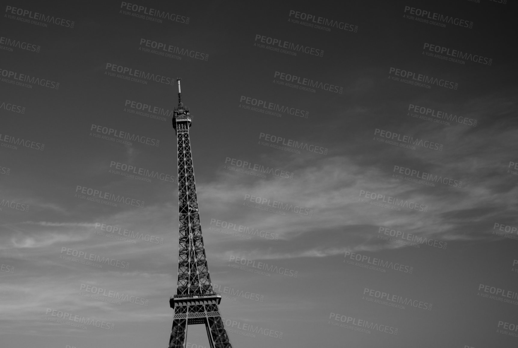 Buy stock photo A black and white image of the Eiffel Tower