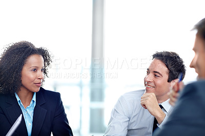 Buy stock photo Business colleagues sitting and having a meeting